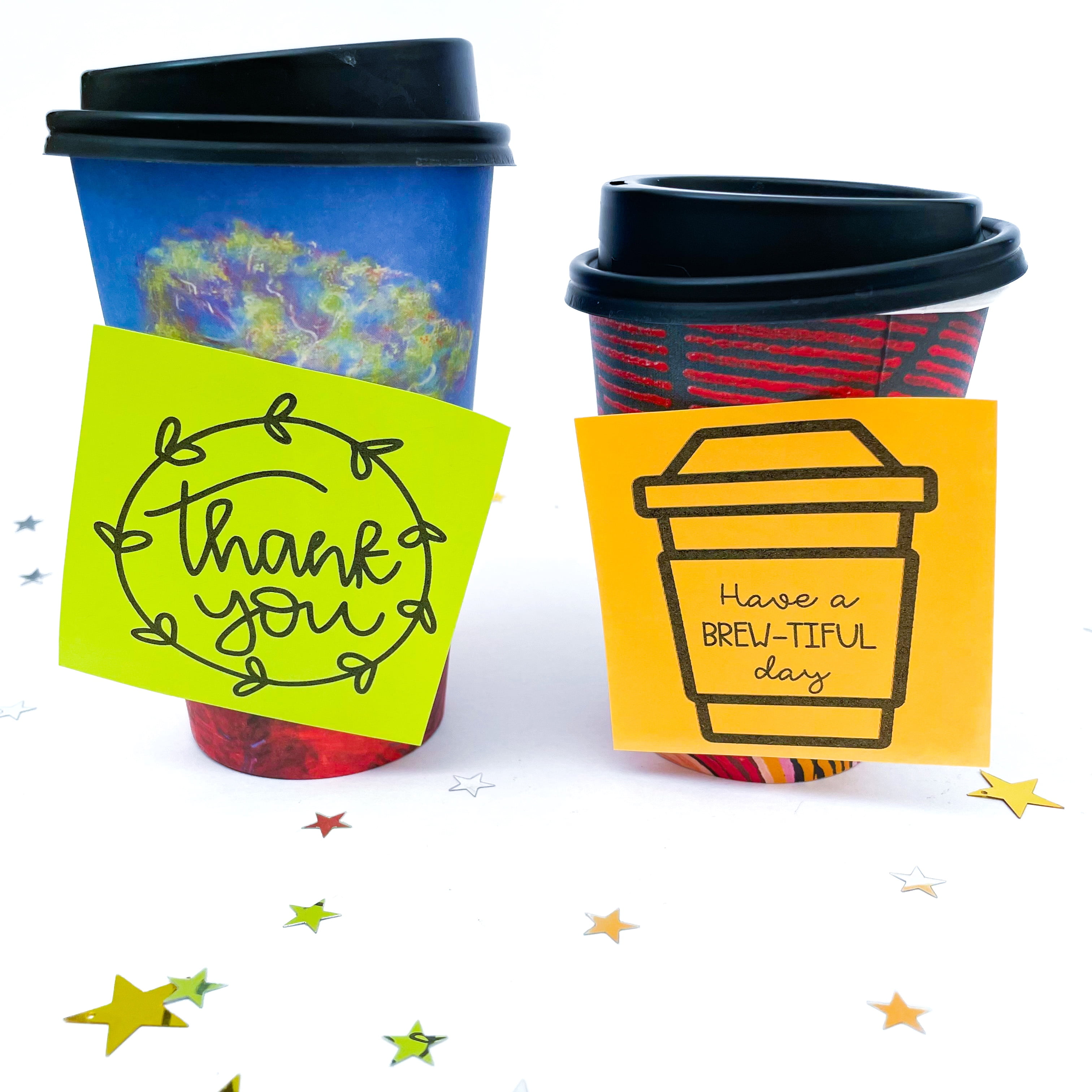coffee-cups-with-positive-sticky-notes