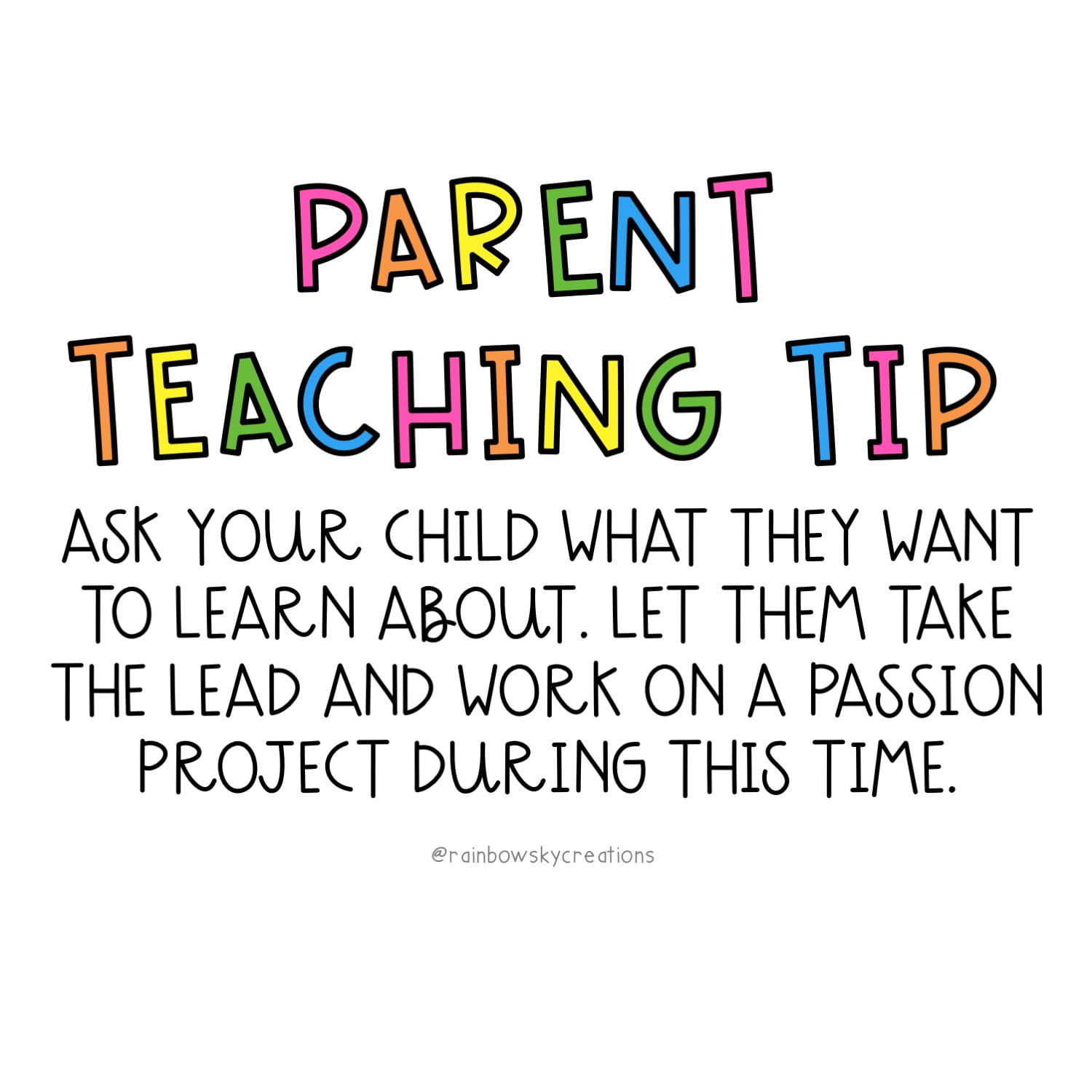 Parent Teaching Tips for Distance Learning - Rainbow Sky Creations