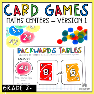 Card Game Math Centres for Grade 3 and 4 [Version 1] - Rainbow Sky Creations