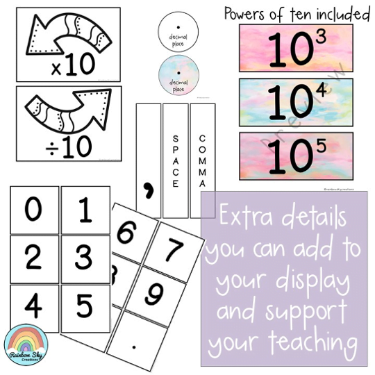 Place Value Posters | Interactive Place Value Chart {Pastel theme} - Rainbow Sky Creations