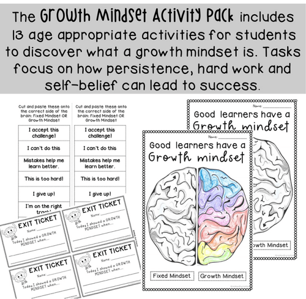 Growth Mindset Activity Pack | Print and Go | Grade 1-2 - Rainbow Sky Creations