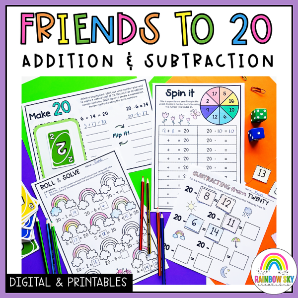 Addition and Subtraction to 20 | Digital and Paper Activities: Friends to 20 - Rainbow Sky Creations