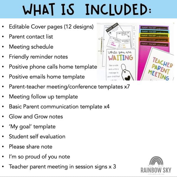 Parent Teacher Conference Templates | Parent Meeting Notes - Rainbow Sky Creations