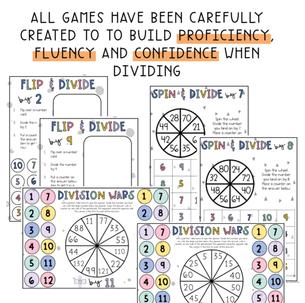 Division Fluency Games | Division Recall Math Centres - Rainbow Sky Creations