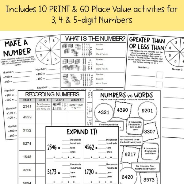 Place Value Worksheets & Games - Differentiated | Grade 3 & 4 - Rainbow Sky Creations