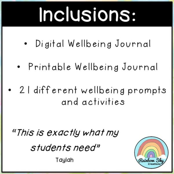 Wellbeing Journal | Distance Learning | Digital and Printable - Rainbow Sky Creations