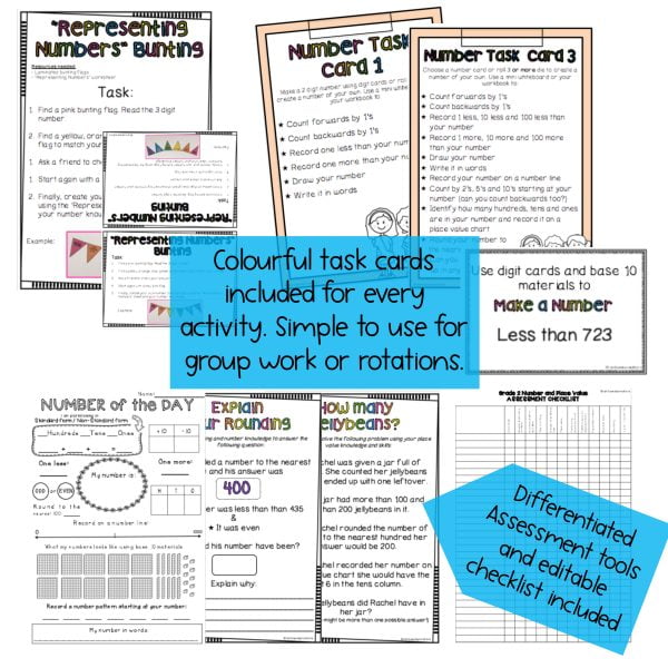 Hands-on Place Value Activities | Number Sense Math Centres 2nd Grade - Rainbow Sky Creations