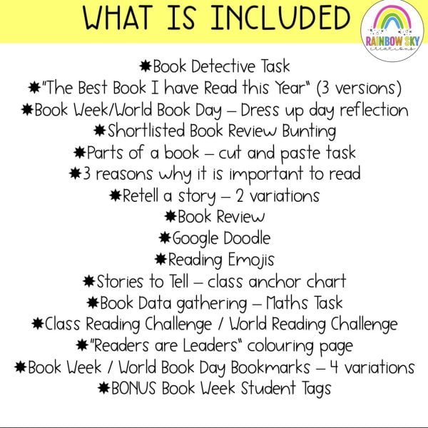 Book Week | World Book Week - Reading Activities | Kindergarten - 2nd Grade - Rainbow Sky Creations