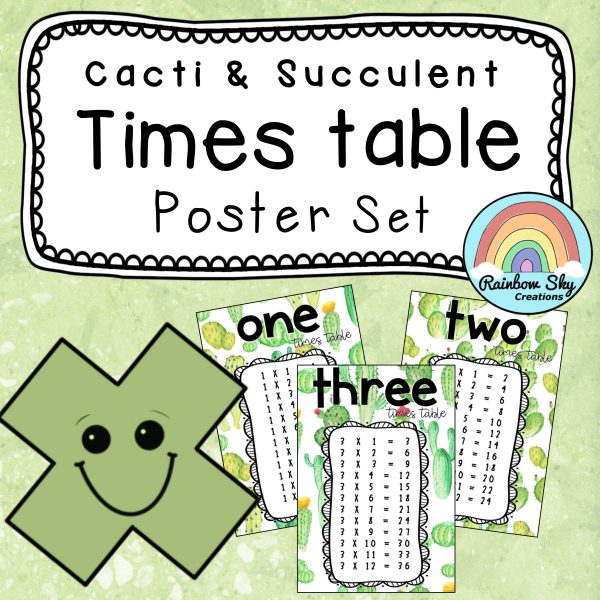 Times Table Posters | Multiplication Posters | Cactus / Succulent Theme - Rainbow Sky Creations