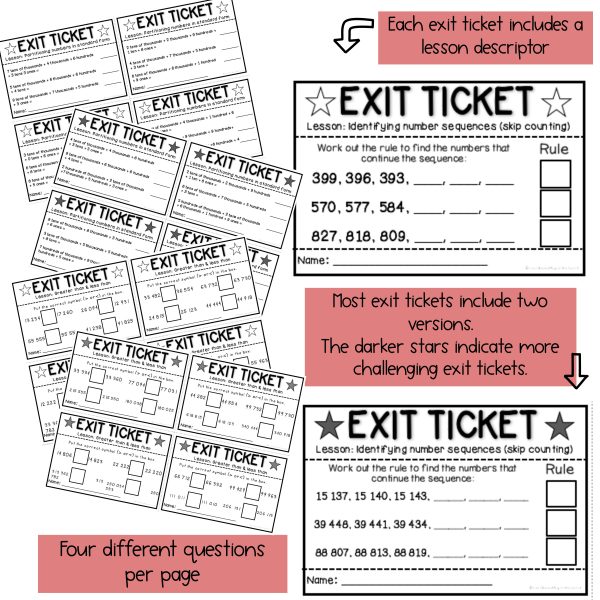 Math Exit Tickets | Exit Slips | Math Assessment | Number Sense Grade 4 - Rainbow Sky Creations