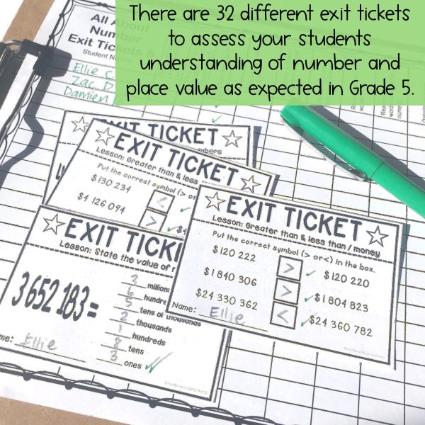 Math Exit Tickets | Exit Slips Assessment | Number Sense Grade 5 - Rainbow Sky Creations