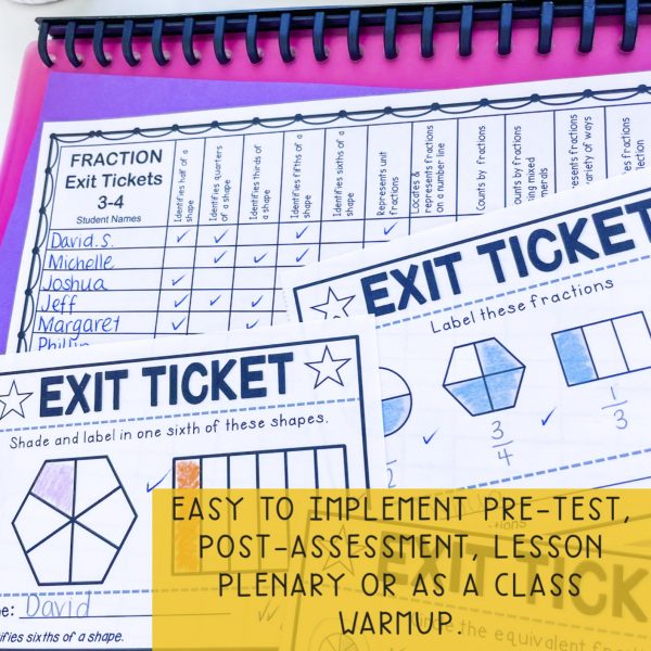 Fractions Exit Tickets | Math Exit Slips | Fractions Test Prep - Rainbow Sky Creations