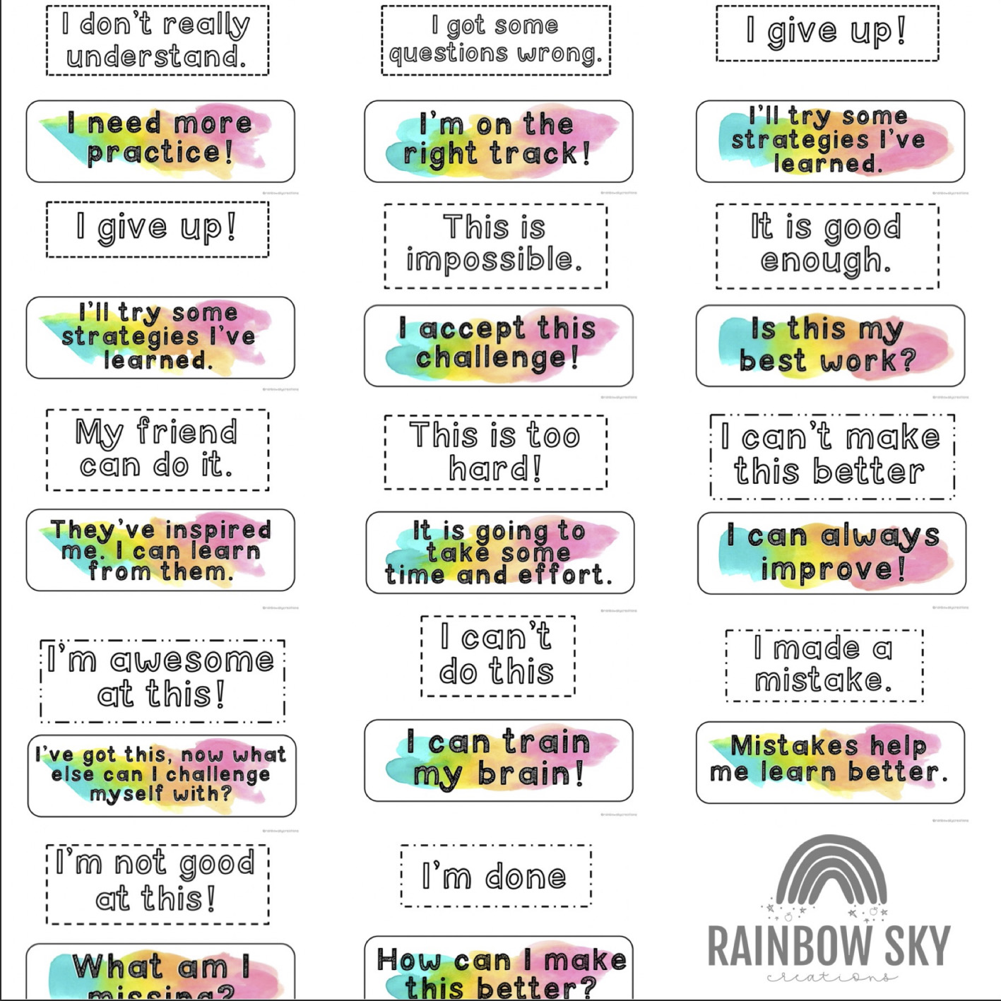 Growth Mindset Flipbook  Upper Elementary - Rainbow Sky Creations