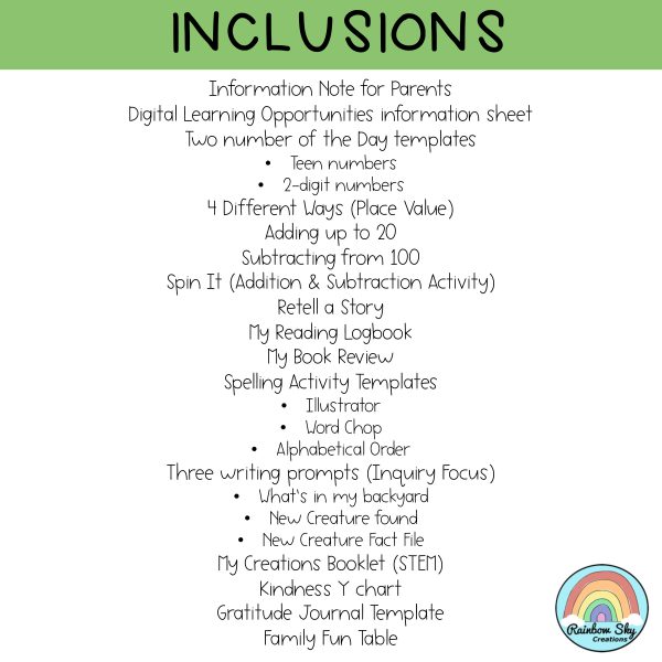 Learning at Home Pack | Year 1-2 | Digital & Printable Version [Distance Learning] - Rainbow Sky Creations