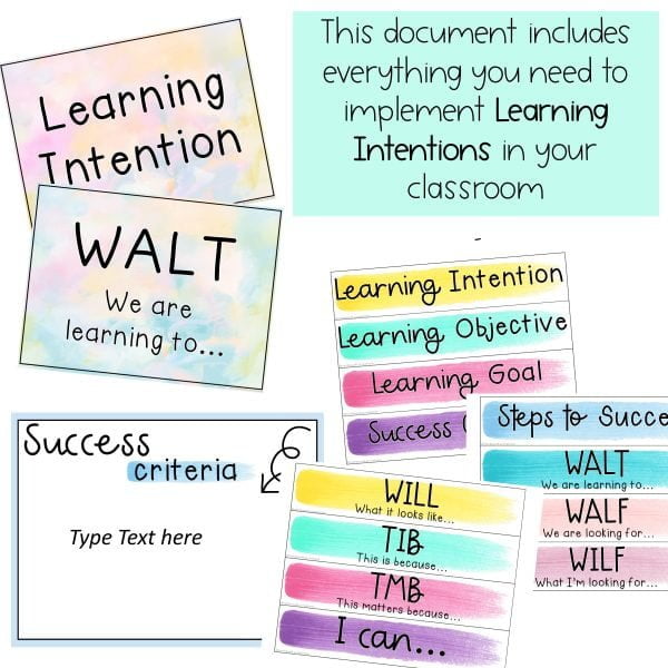 Editable Learning Intention Posters | WALT WILF TIB - Rainbow Sky Creations