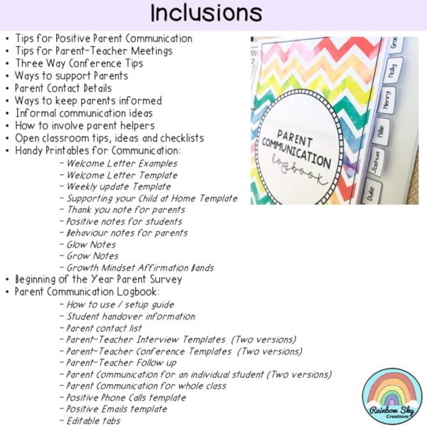 Parent Teacher Interview Guide | Parent Conference Help and Logbook - Rainbow Sky Creations