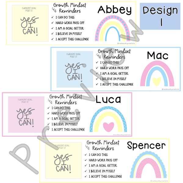 Growth Mindset Desk Plates | Desk Name Tags | Modern Pastel Rainbow - Rainbow Sky Creations