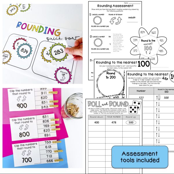 Rounding to the Nearest 100 | Rounding to 100 Math Centers - Rainbow Sky Creations