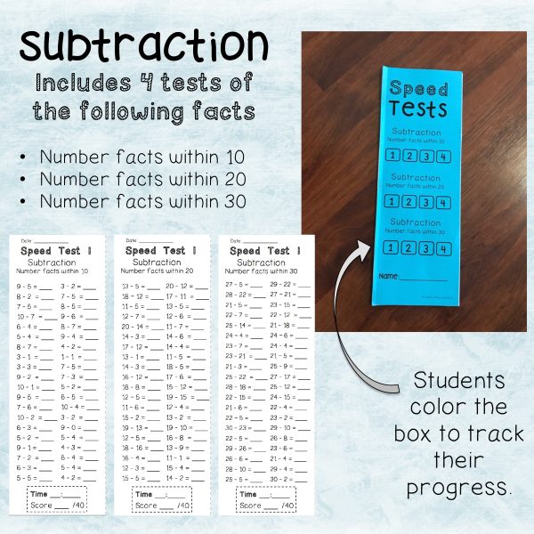 Subtraction Facts Speed Test Booklet - Rainbow Sky Creations