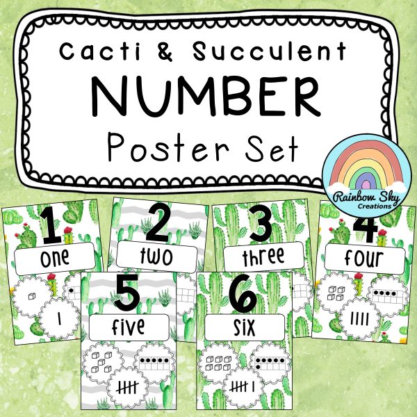 Number Posters 1-50 | Cactus & Succulent Theme - Rainbow Sky Creations