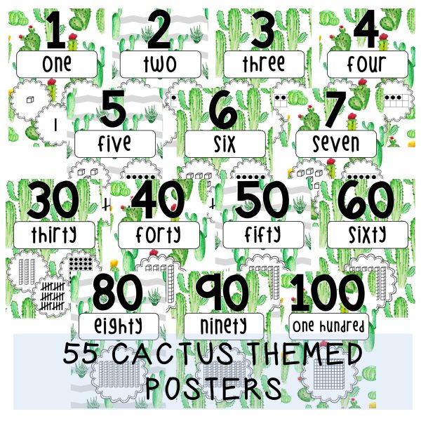 Number Posters 1-50 | Cactus & Succulent Theme - Rainbow Sky Creations