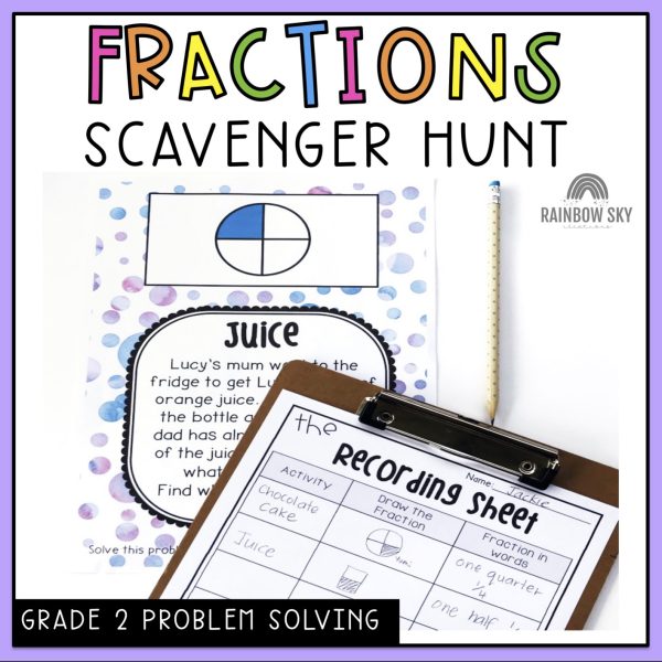 Fractions Problem Solving Investigation | Scavenger Hunt | Grade 2 - Rainbow Sky Creations