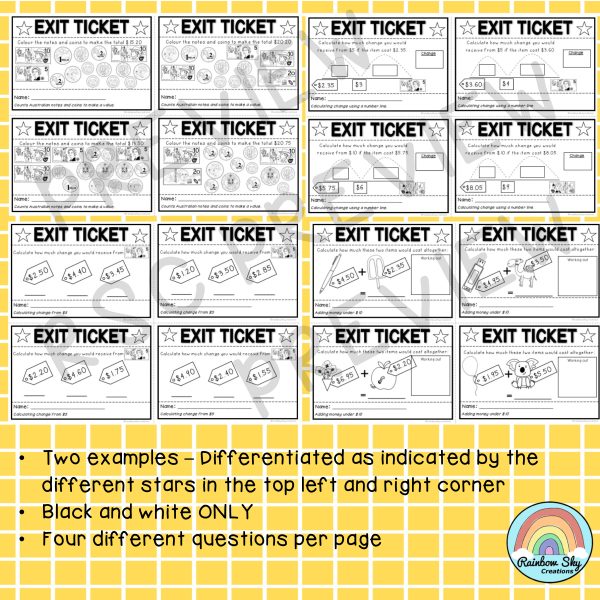Australian Money Exit Tickets | Math Exit Slips | Math Assessment | Grade 3 - Rainbow Sky Creations