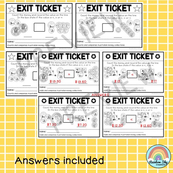Australian Money Exit Tickets | Math Exit Slips | Math Assessment | Grade 3 - Rainbow Sky Creations