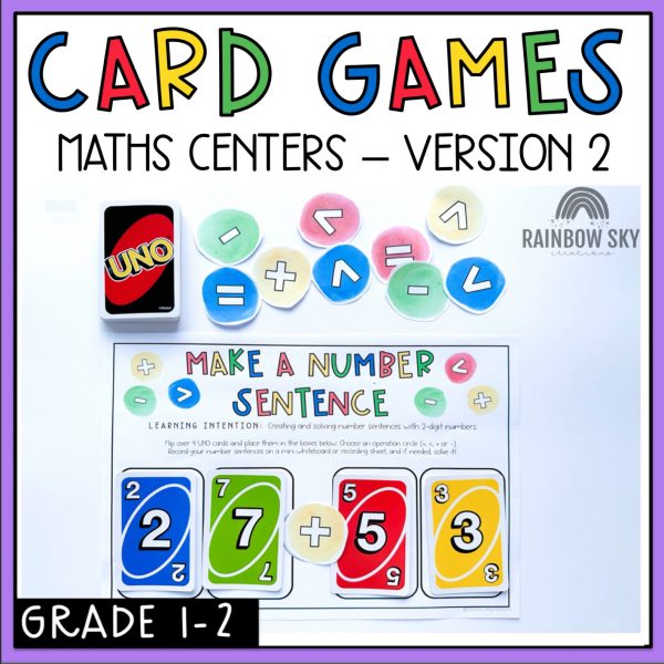 Card Game Math Centres for Grade 1 and 2 | Number Sense Games | VERSION 2 - Rainbow Sky Creations