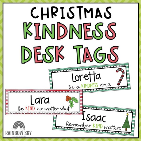 KINDNESS Editable Desk Name Tags | Christmas Theme - Rainbow Sky Creations