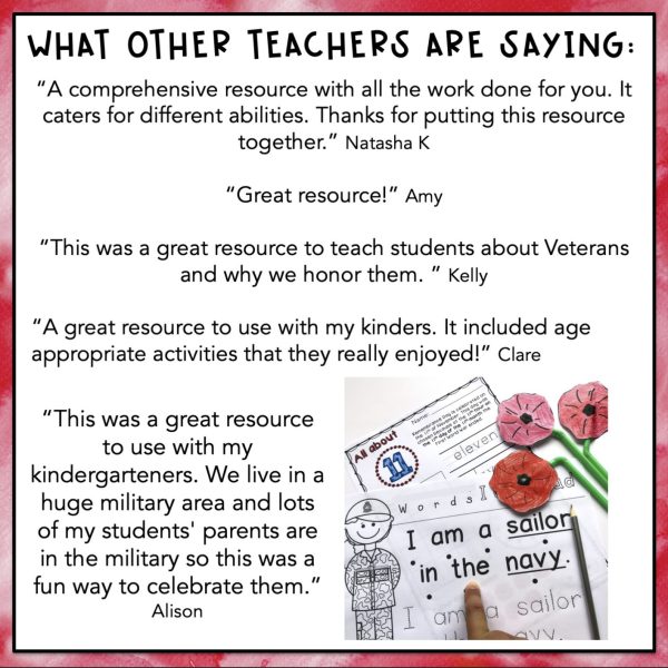 Veterans Day Activities | Reading Writing Math November | Kindergarten - Rainbow Sky Creations