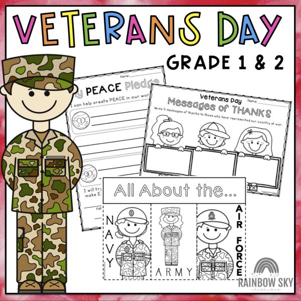 Veterans Day Activities | Writing / Math | Grades 1-2 - Rainbow Sky Creations