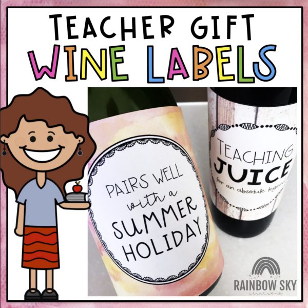 Teacher Christmas Gift - Wine Labels - Rainbow Sky Creations