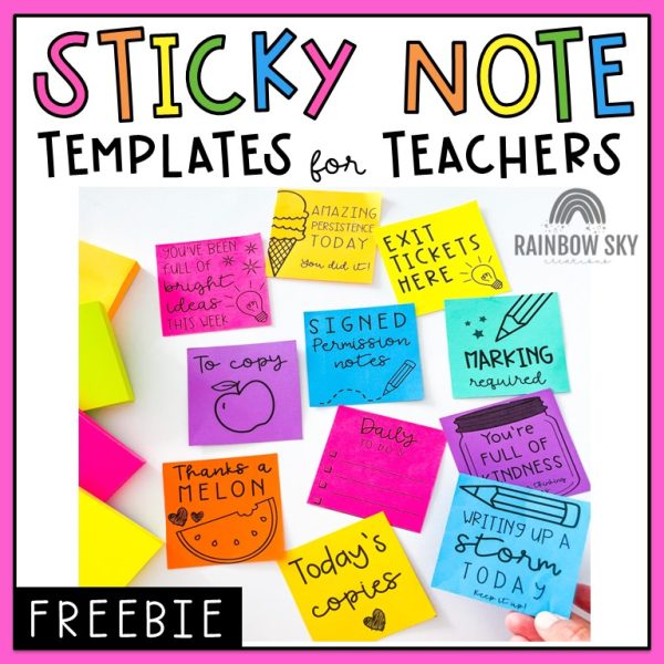FREE Sticky Note Templates for Teachers - Rainbow Sky Creations
