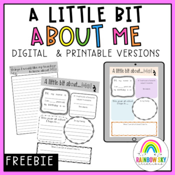 All About Me Writing Task | First Day of School FREEBIE [Paper & Digital] - Rainbow Sky Creations