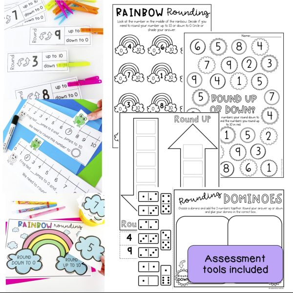Rounding Numbers 1-9 | Learning to Round Math Centers - Rainbow Sky Creations