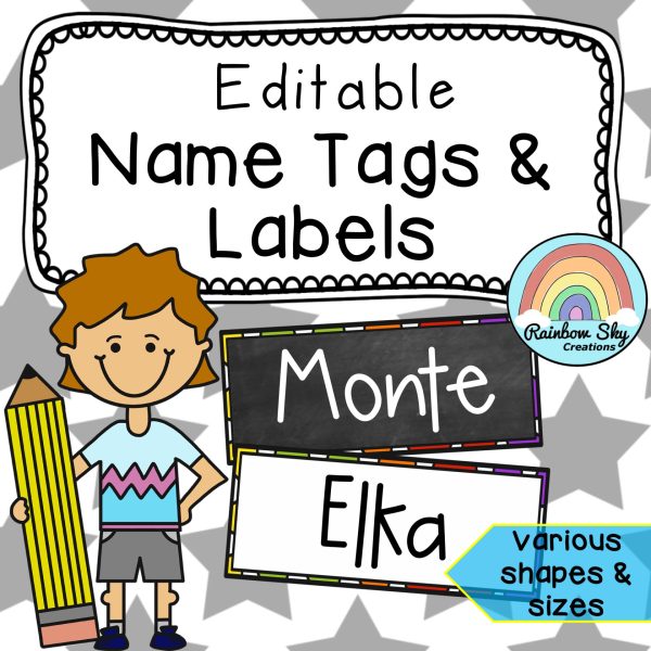 Editable Name Tags | Editable Labels - Rainbow Sky Creations