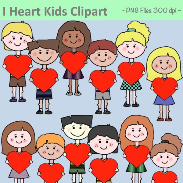 I Heart Kids Clipart - Valentine's Day - Rainbow Sky Creations