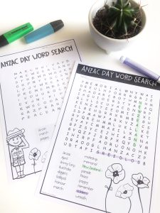 Free resources for teachers - Anzac Word search