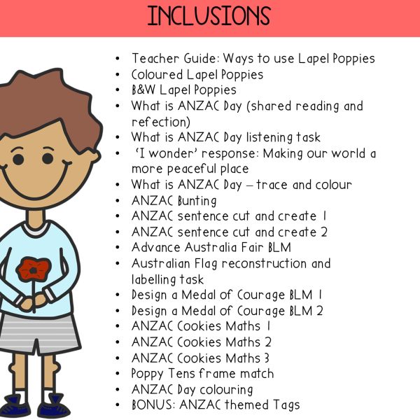 ANZAC Day Activity Pack - Kindergarten | Foundation | Prep - Rainbow Sky Creations