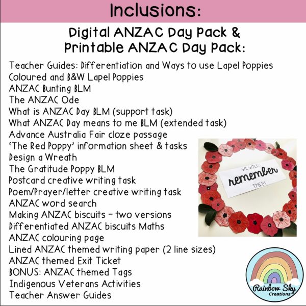 ANZAC Day Activities | Year 1 and Year 2 - Rainbow Sky Creations