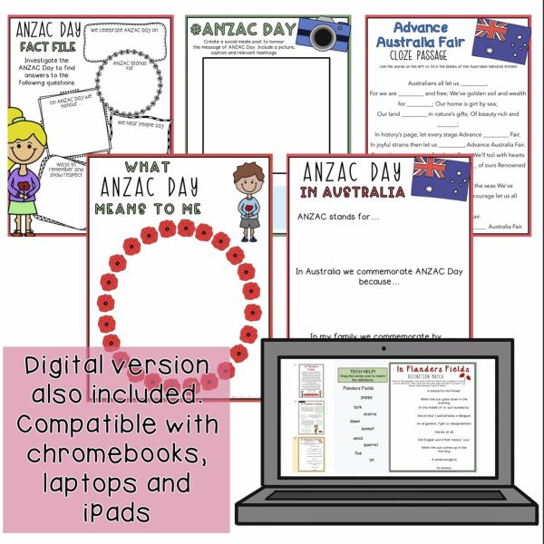 ANZAC Day Activities | Year 3 and Year 4 | Paper and Digital - Rainbow Sky Creations