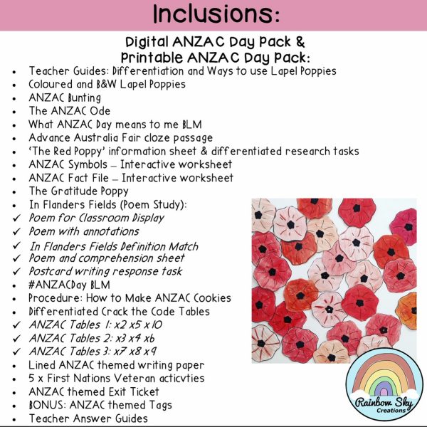 ANZAC Day Activities | Year 3 and Year 4 | Paper and Digital - Rainbow Sky Creations