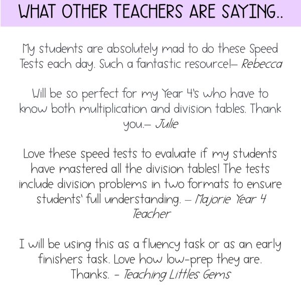 Division Speed Test Booklet Dividing by 3 4 6