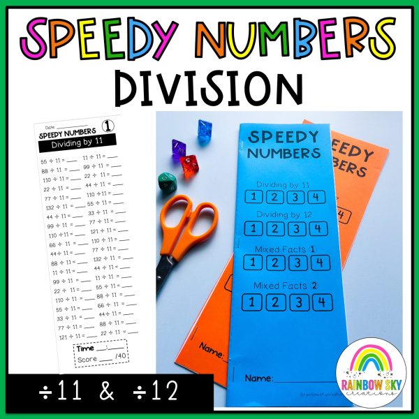 Division Speedy Number Booklet | Dividing by 11, 12, Mixed [Mental Maths] - Rainbow Sky Creations