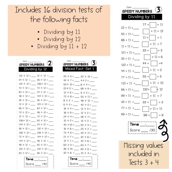 Division Speedy Number Booklet Dividing by 11 12