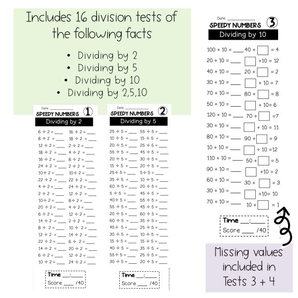 Division Speedy Number Booklet Dividing by 2 5 10