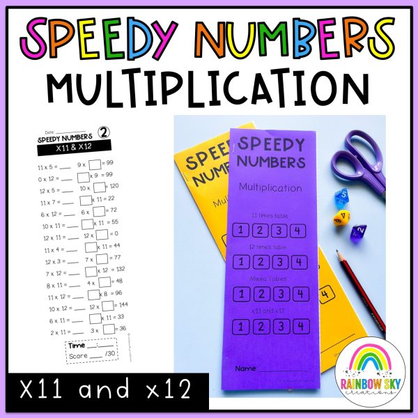 Multiplication Facts Speed Numbers Booklet | Multiplying by 11 and 12 - Rainbow Sky Creations