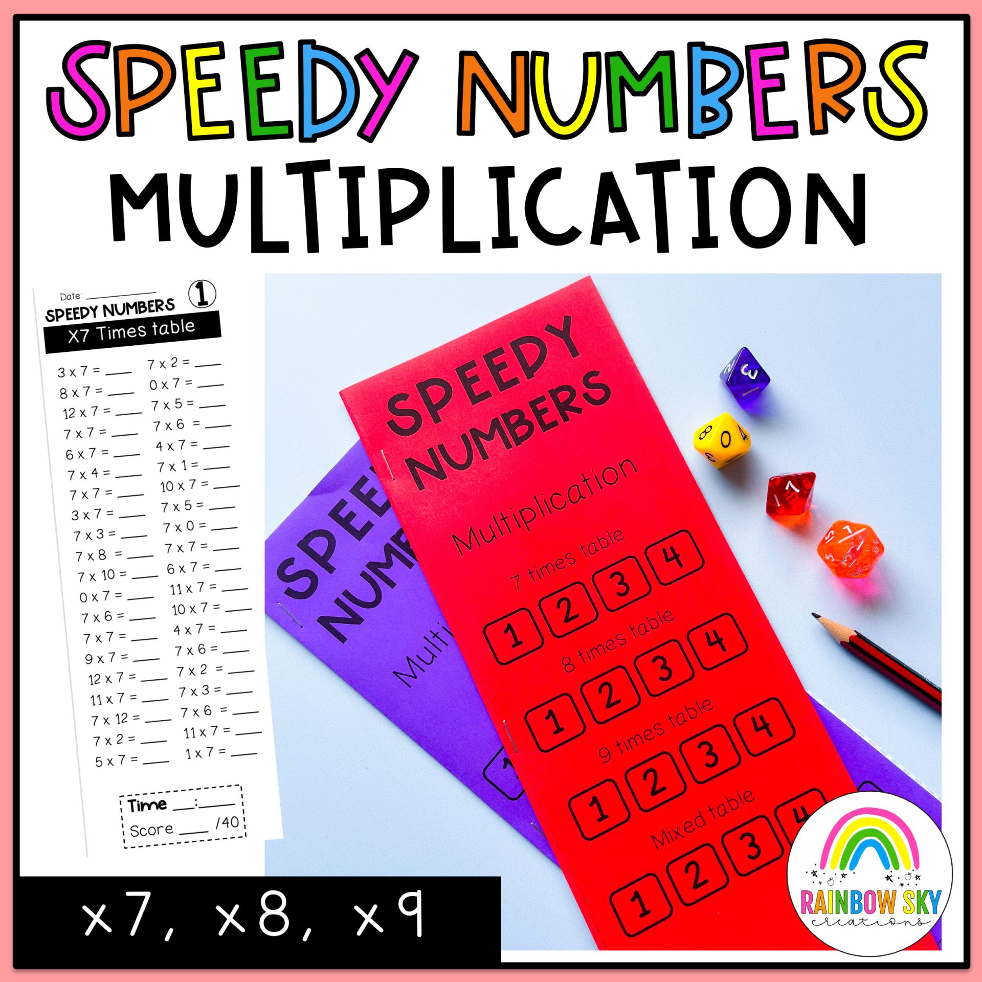 Multiplication Facts Speedy Numbers booklet | Multiplying by 7, 8, 9